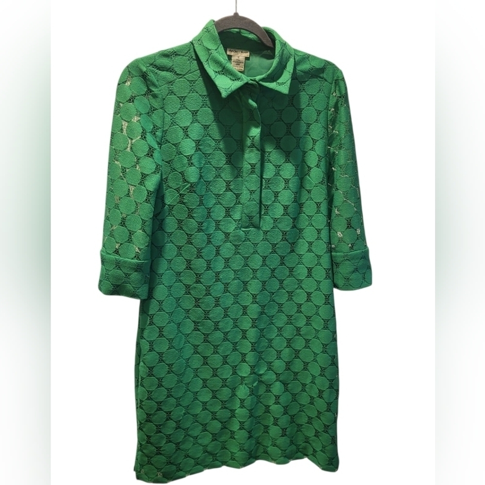 Vintage Andre Oliver Kelly Green Circle Collared Dress With Pockets Size 10